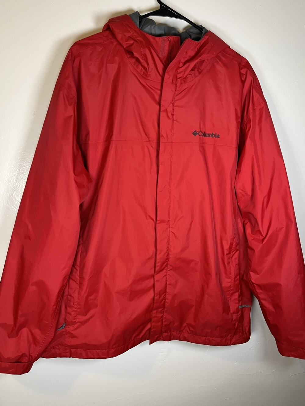 Columbia Hooded Zip Rain Jacket Mens Size XL Red Omni-Tech Waterproof Mesh Lined